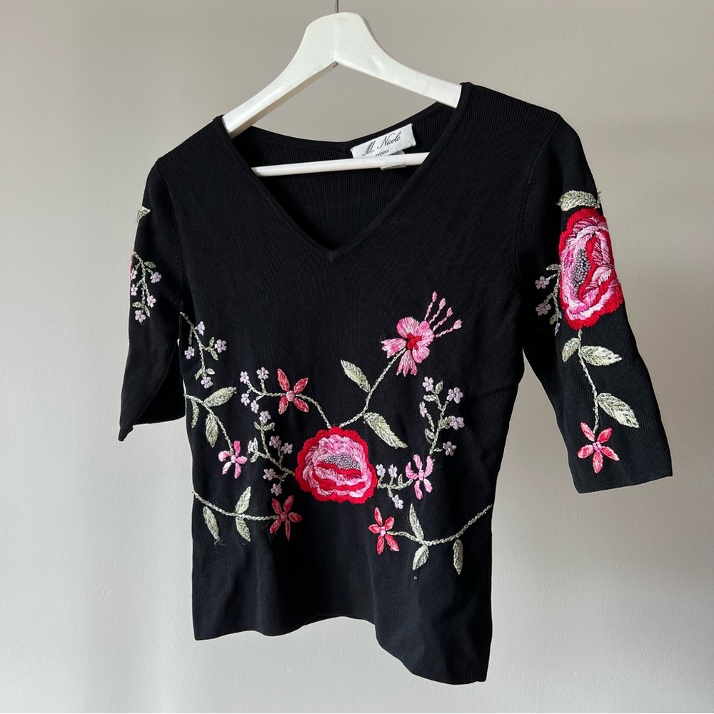 M. Nicole Evening Embroidered Floral Top